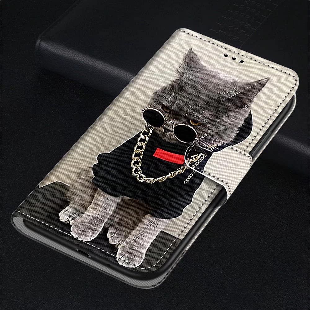 Nodigo per Xiaomi Redmi 9C Cover a Libro Pelle PU Portafoglio Magnetica con Disegni Animale Motivo Antiurto Case Flip Protettiva Silicone Bumper Belle Kawaii Custodia - Gatto
