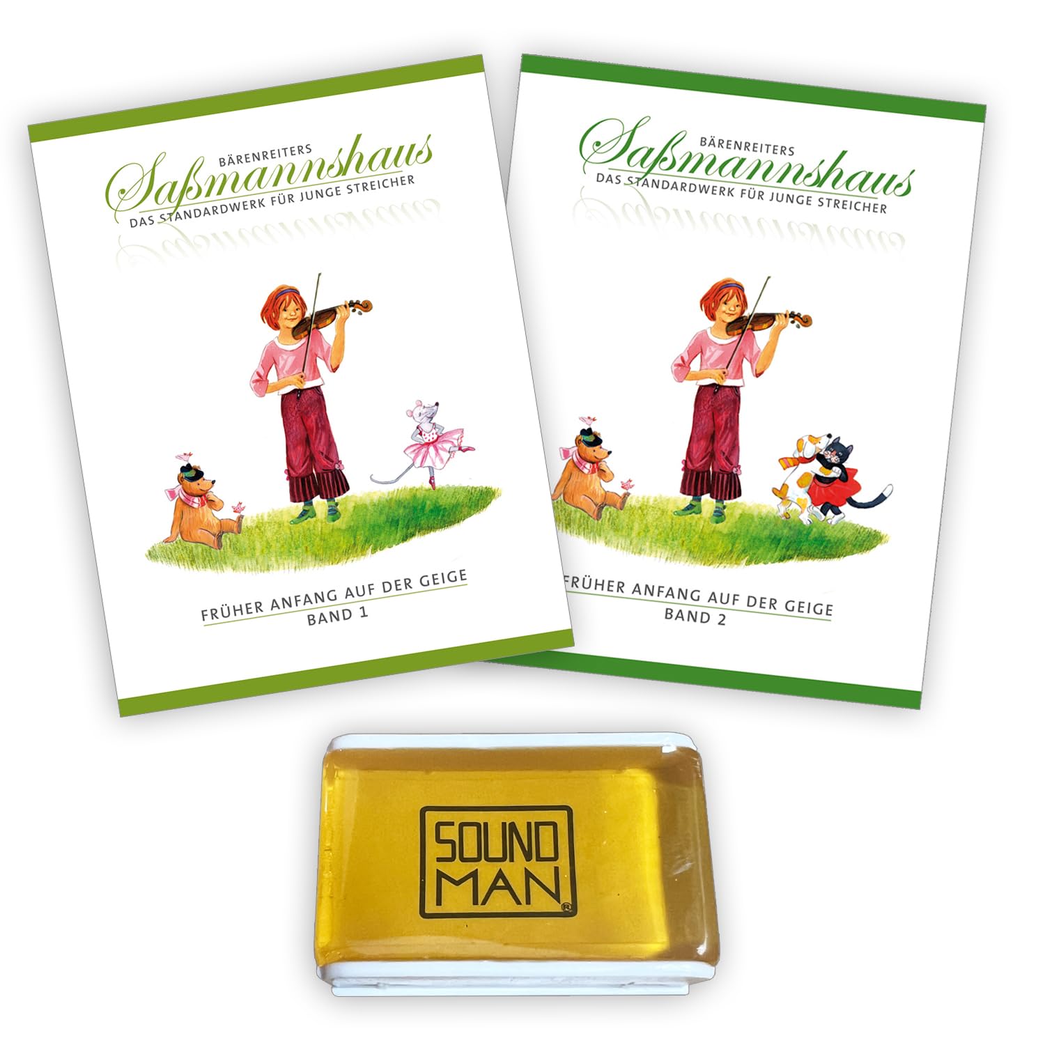 Früher Anfang auf der Geige Band 1 + 2 | Eine Violinschule für Kinder | Saßmannshaus | BA09671 + BA09672 | Bärenreiter Verlag | ISMN 9790006536450 + 9790006536467 | Soundman Kolophonium