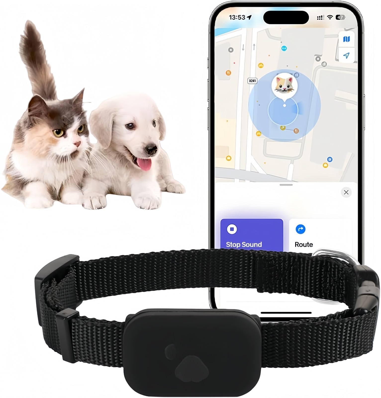 Localizzatore per gatti, collare GPS per gatti di piccola taglia, localizzatore per cani, localizzatore per animali domestici, nessun canone mensile, compatibile con iOS/Android, collare GPS per gatti