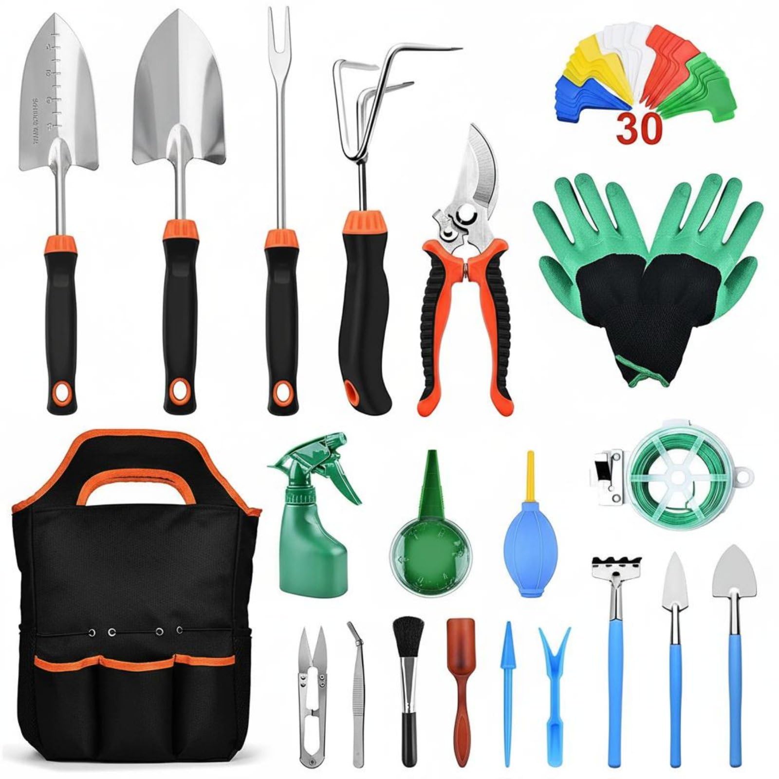 7 Piezas Kit de Jardinería de Acero Inoxidable Multifuncional Set Herramientas Jardinería con Bolsa Resistente para Principiantes, Jardín, Patio