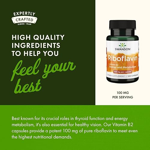Miniatura 5 de Swanson Suplemento de vitamina B2 (riboflavina) – Suplemento vitamínico para apoyar la salud de la visión, ayudar a la función tiroidea y promover