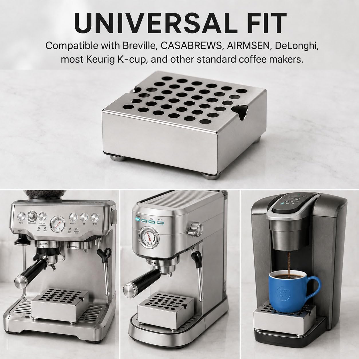 Anti-Splash Espresso Cup Riser Stand, Coffee Mug Riser, Height 40mm, Compatible with Breville, CASABREWS, DeLonghi, Keurig K-cup and Other Coffee Makers, Compact 3.5"x3.3" Base, V4A Stainless Steel