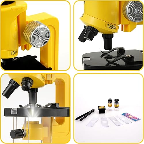 Miniatura 7 de Microscopio para niños - Kit de microscopios para principiantes 100X 400X 1200X con luz LED, incluye 12 diapositivas preparadas de muestra, regalo