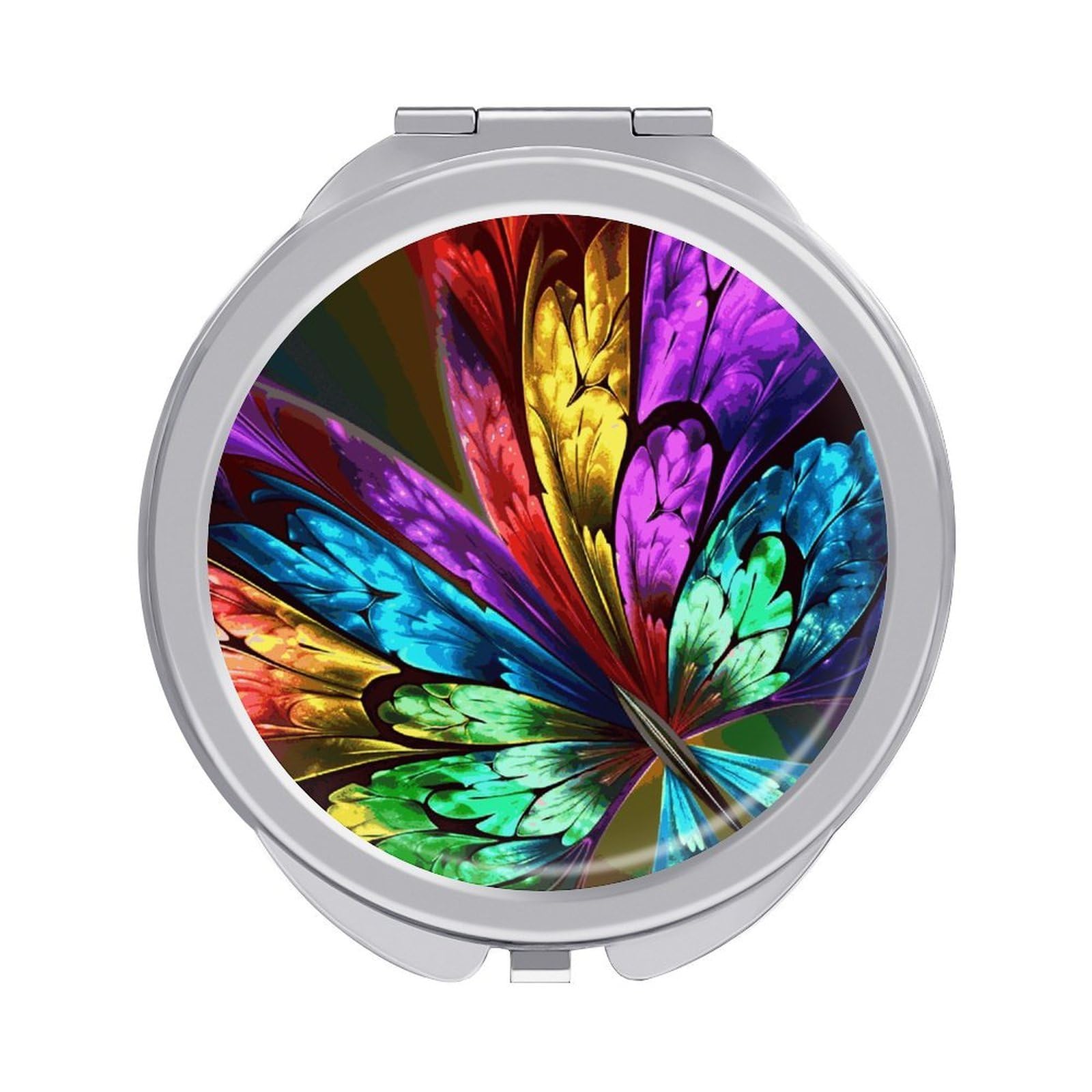 FekiLoot Rainbow Butterfly Travel Makeup Mirror 2 X /1 X Magnifying Slim Pocket Mirrors Compact for Purse Travel Makeup Mirrors for Pocket, Handbag, Purse Women Gift