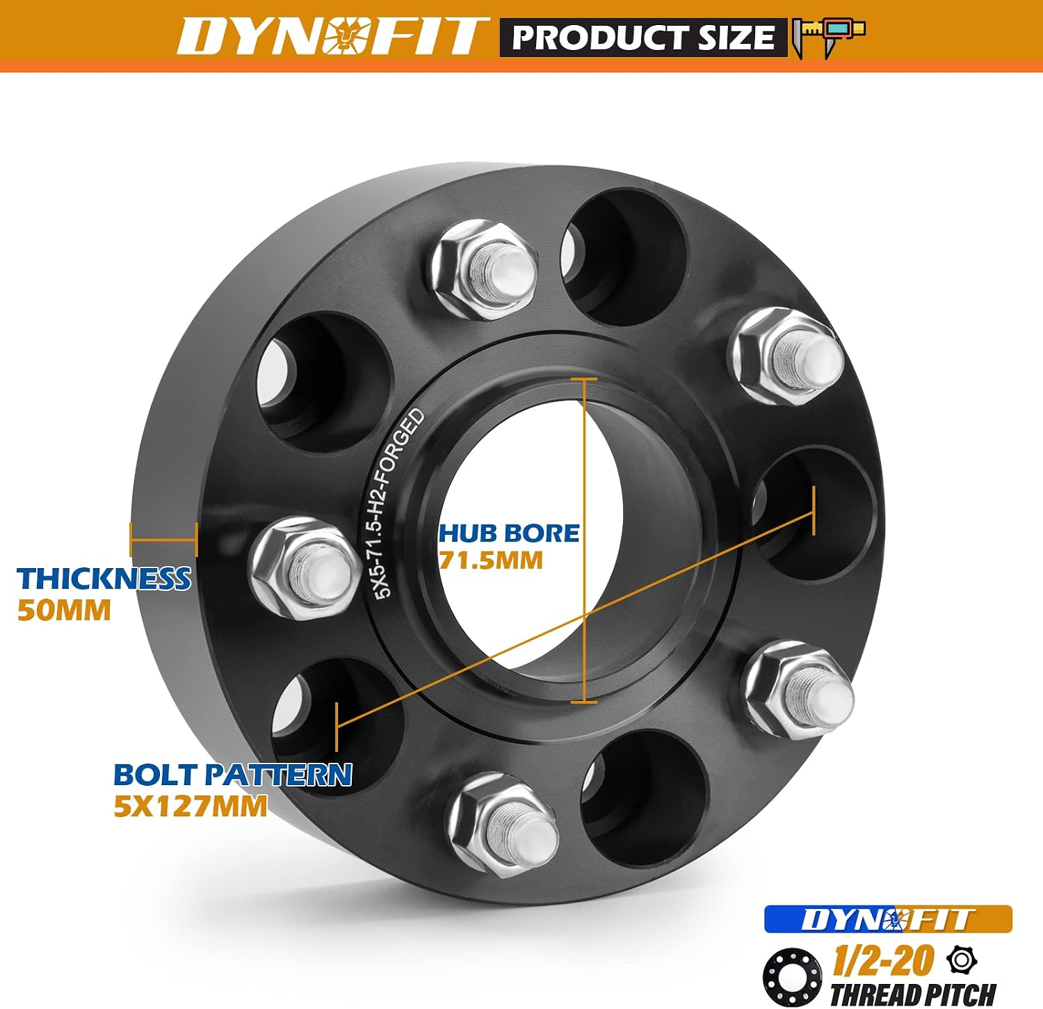 dynofit 5x5 to 5x5 2" Wheel Spacers for 2005-2010 Commander XK,2007-2017 Wrangler JK/JKU,1999-2010 Grand Cherokee WJ/WK, (Set of 4) 5x127 1/2-20 71.5mm Hubcentric Forged Spacer for 5Lug Wheels/Rims