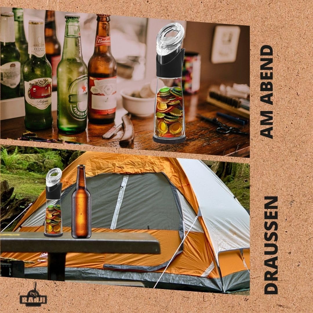 Ranji - Flaschenöffner mit integriertem Behälter – Kronkorken einfach sammeln und recyceln | Cooler Flaschenöffner für Bierliebhaber
