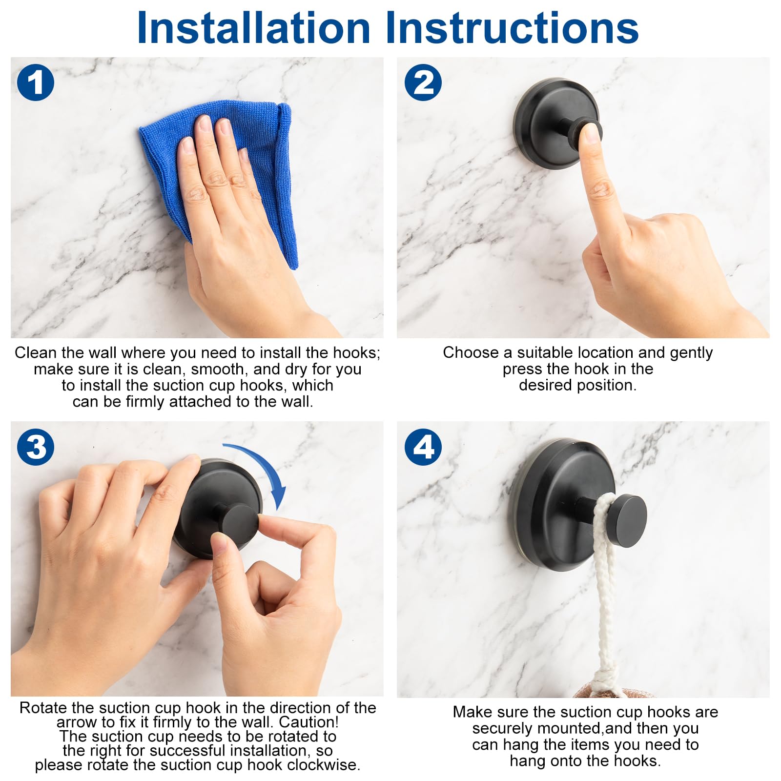 2 ganchos de ventosa negro mate para baño, ganchos para toallas de cocina, soporte de gancho de ducha, cuelga hasta 15 libras, se monta en azulejos lisos, puertas de vidrio y paredes de ducha