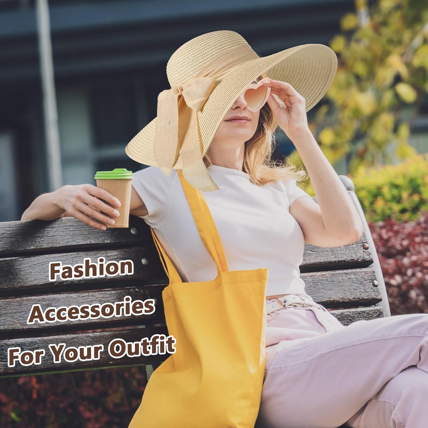 Jeyiour 12 Pcs Women Floppy Sun Hat and Heart Sunglasses Set, Wide Brim Straw Hats with Bow, Tea Party & Beach Pool Favors - Image 5