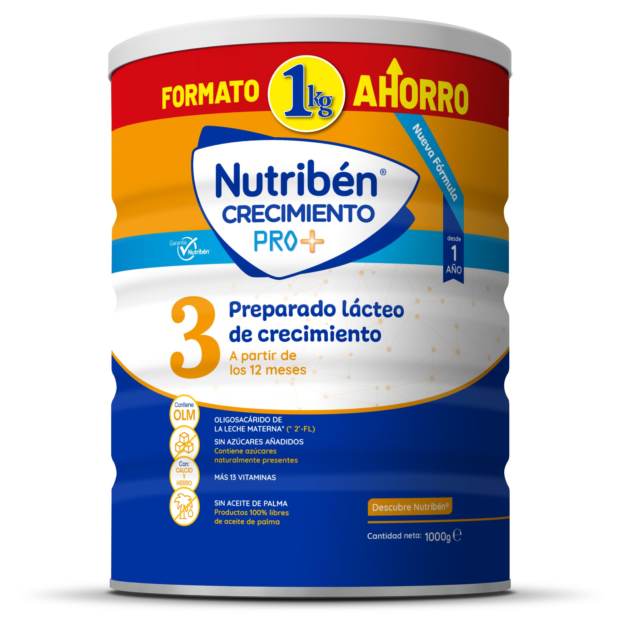 Nutribén Crecimiento Pro+ 3 Leche en Polvo Fórmula Bebé 12 Meses 1 KG sin Aceite de Palma