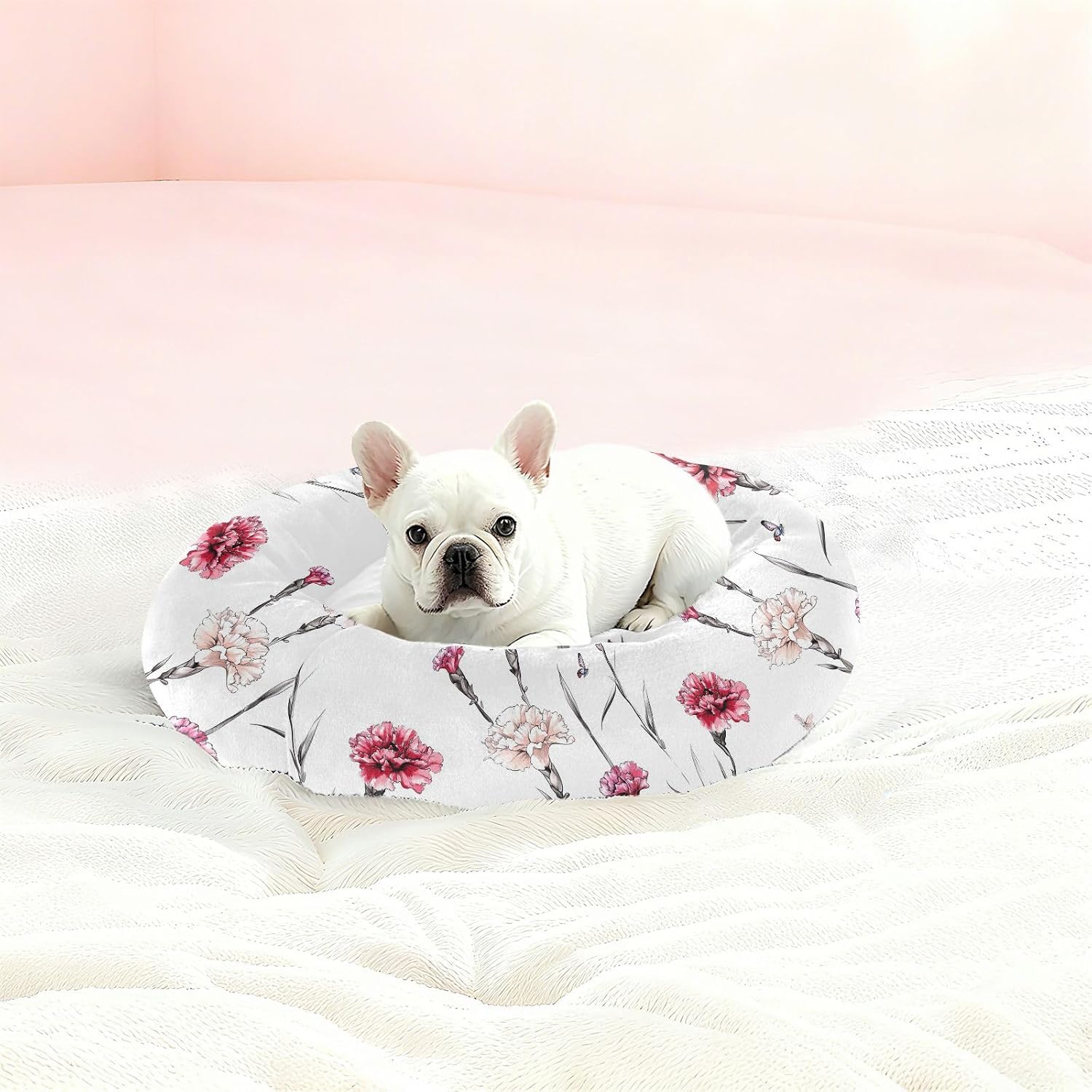 Pet Dog Beds Relieve Stress Fluffy Dog Pillow Bed for Small Size Pets Supplies M Sweet Carnation White