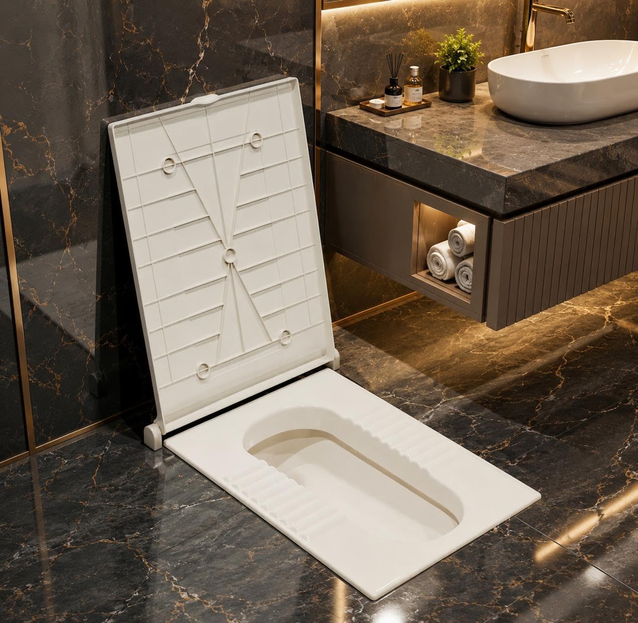 RAYNO Indian Square Toilet Cover 56L x 42W | White 21 Inch Orissa Pan Toilet Seat Cover | PP Commode Seat Cover | Lid for Indian Commodes (Ivory)-image-49