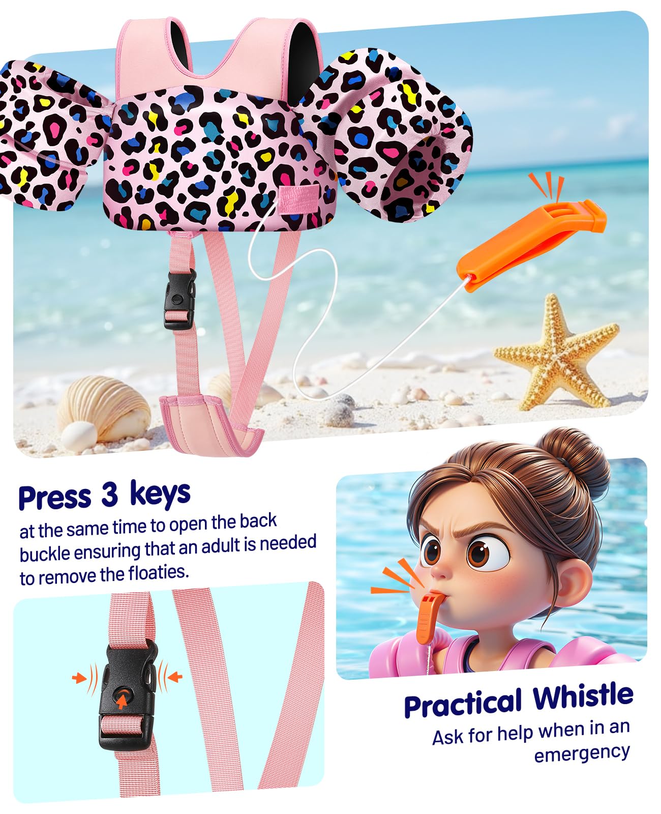 HeySplash Schwimmflügel für Kinder, Schwimmweste mit Verstellbar Schultergurt, Kinder Pool Schwimmjacke für 13-30/22-44 Pfund, Kleinkind Schwimmtrainer für Alter 2-6 Kinder Schwimmen Lernen