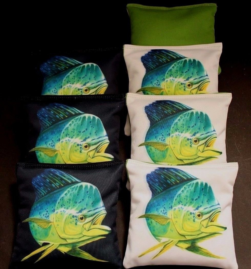 BackYardGamesUSA DEEP SEA Ocean Fish Black Green 8 Regulation Cornhole Bean Bags B153