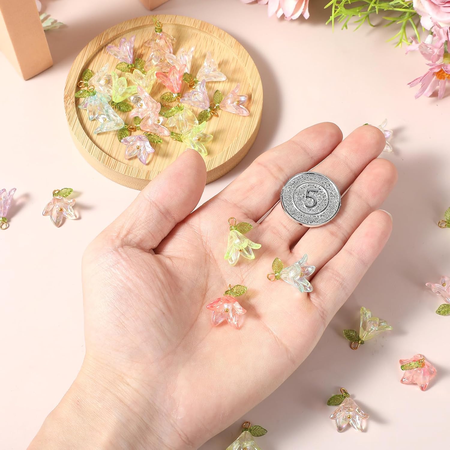 32Pcs Acrylic Flower Charms, 8 Colors Floral Pendants Bulk Small Cute Acrylic Charms Pendants for Women DIY Craft Earring Keychain Necklace Supplies - Image 4