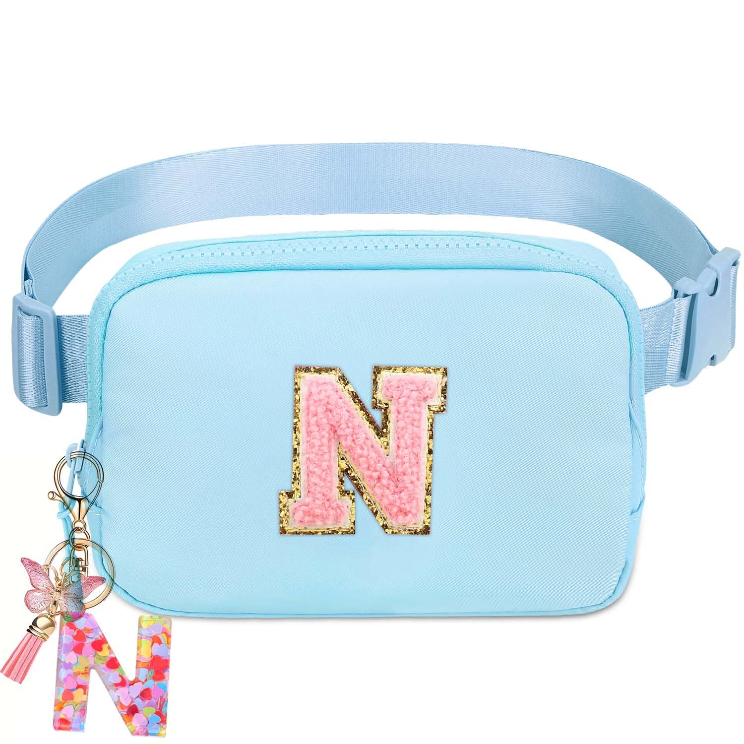 Belt Bag for Girls Gifts - Birthday Gifts for Teenager, Personalized Gifts for Mom Freind Sister Teacher, Graduation GiftsInitial Crossbody Bag Belt Bag for Women Lavender Blue N