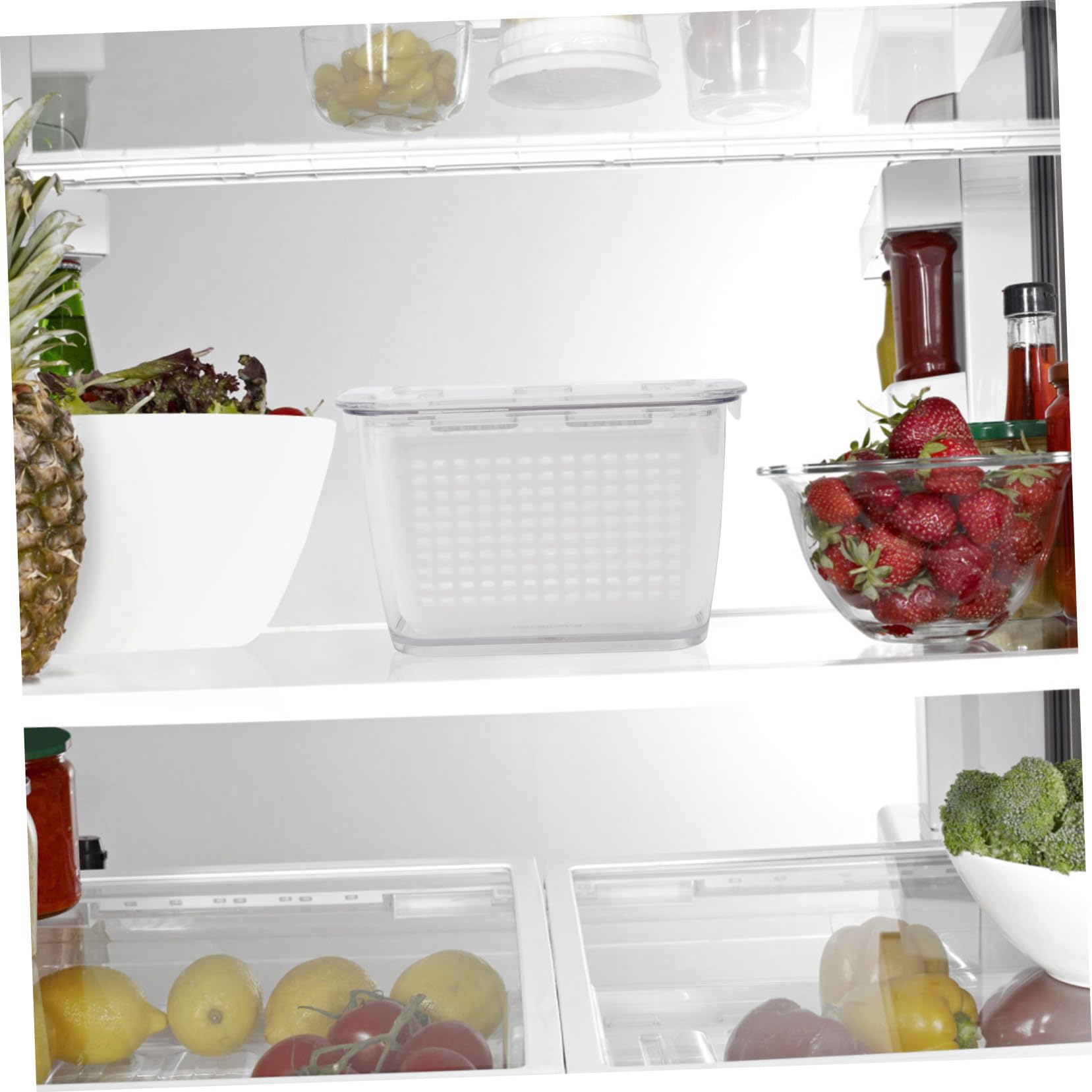 3 Stück Kühlschrank Lebensmittelaufbewahrungsboxen aus Kunststoff mit Dichtem Abtropfgitter Luftdicht für Obst Gemüse Snacks Küchen Frischhaltebehälter Weiß Klein