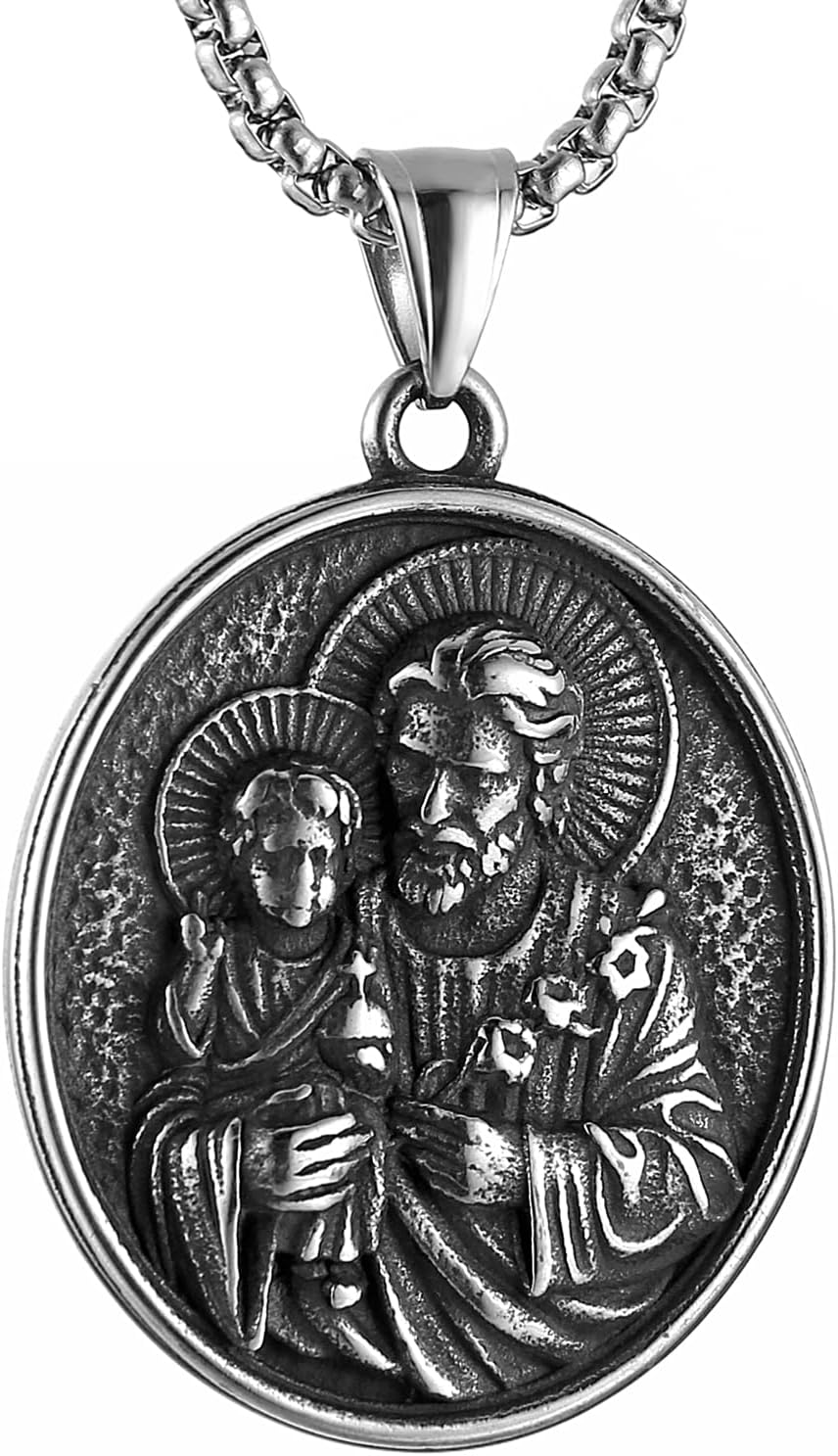 HZMAN Stainless Steel St Joseph/Mary/Jesus Necklace for Men Women Christian Medal Amulet Pendant Jewelry Gift