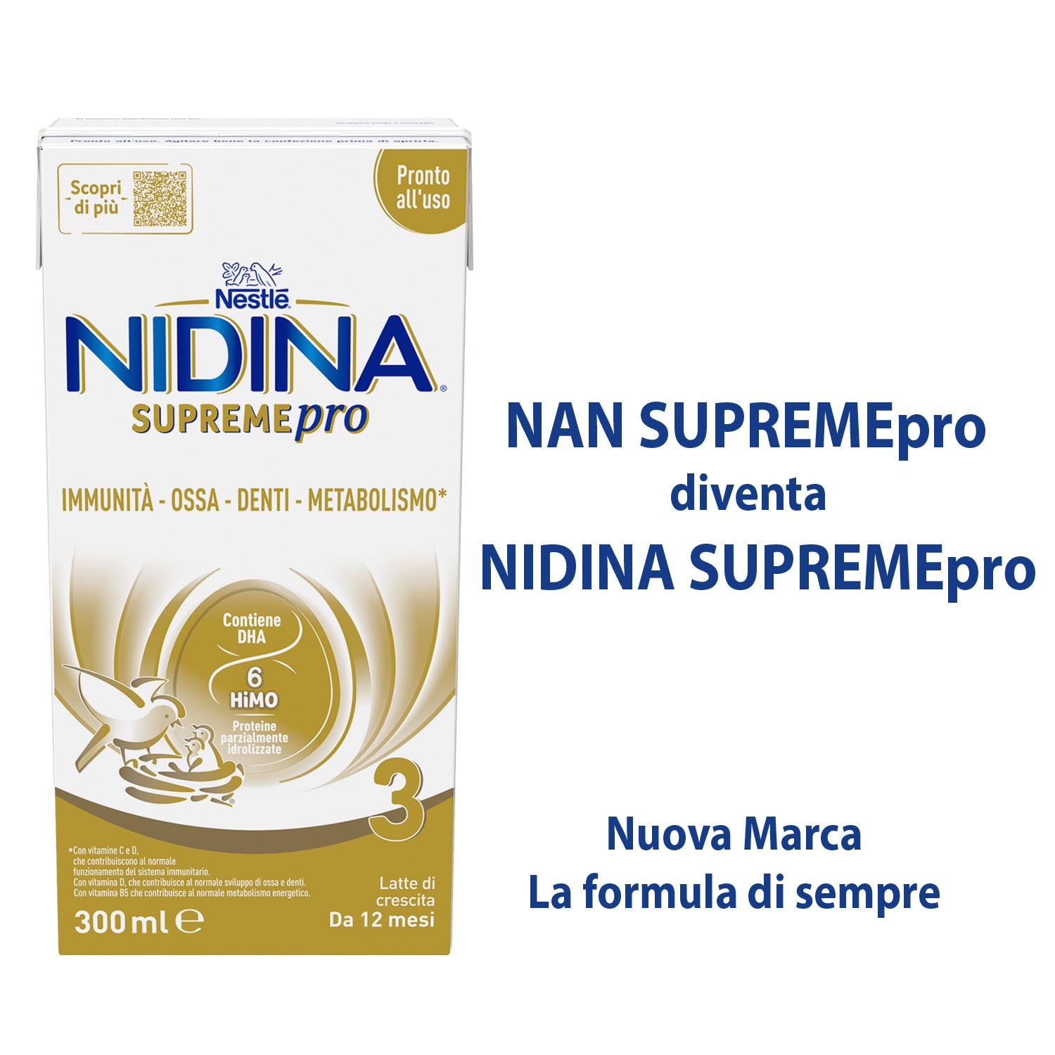 NIDINA SUPREMEpro 3 Latte di Crescita Liquido da 12 mesi, 12 Brick da 300ml (3,6L)