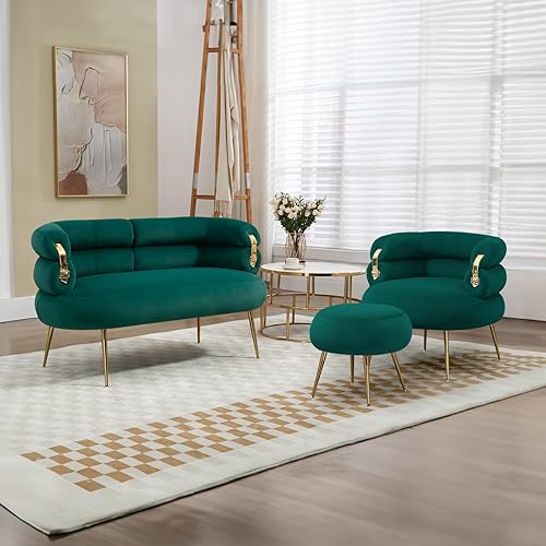 Miniatura 6 de Antetek Silla decorativa moderna de terciopelo con otomana, sillón tapizado con elegante decoración dorada, cómoda silla de descanso para sala de