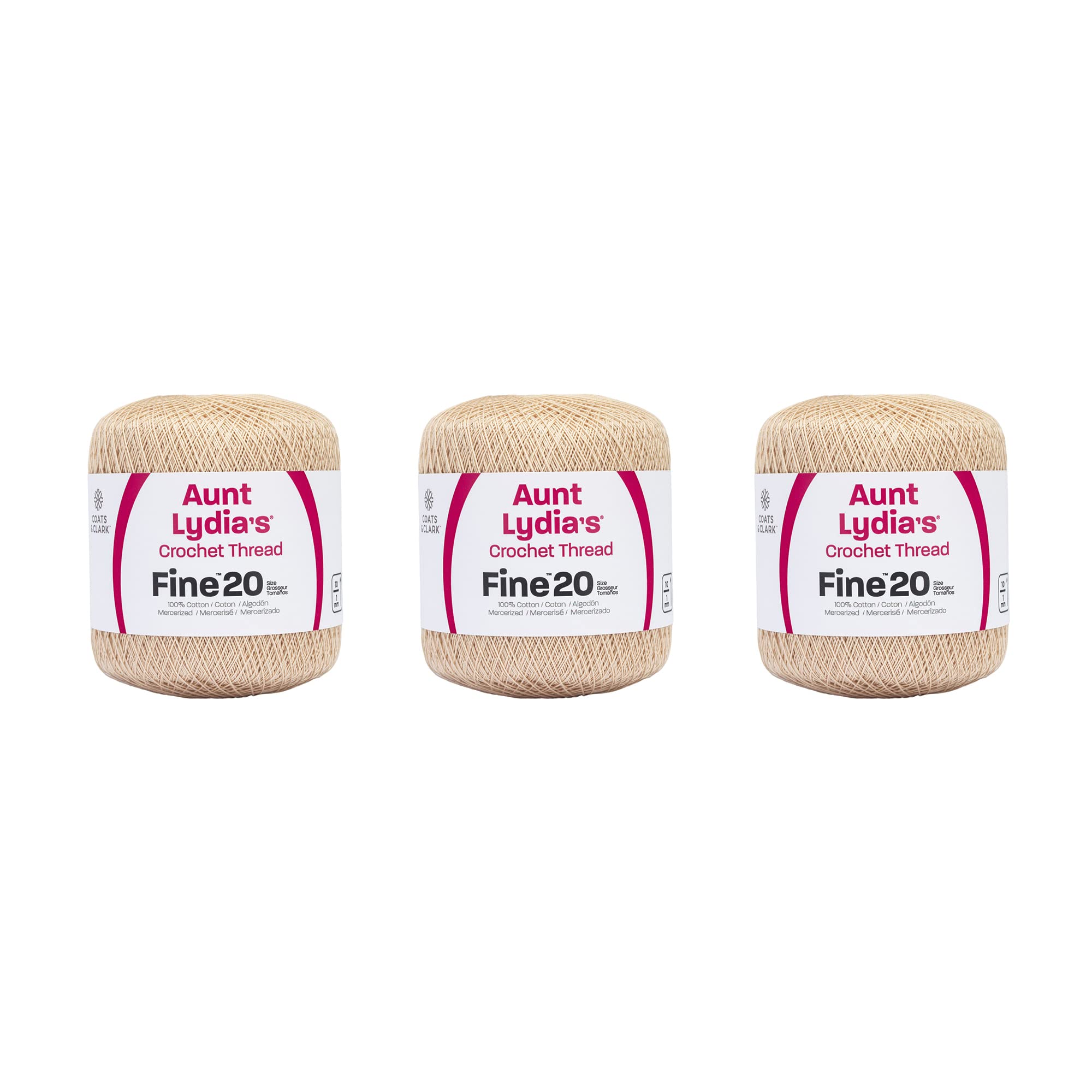 Aunt Lydia Extra Fine Crochet - 3 Pack of 400y/365m - Natural