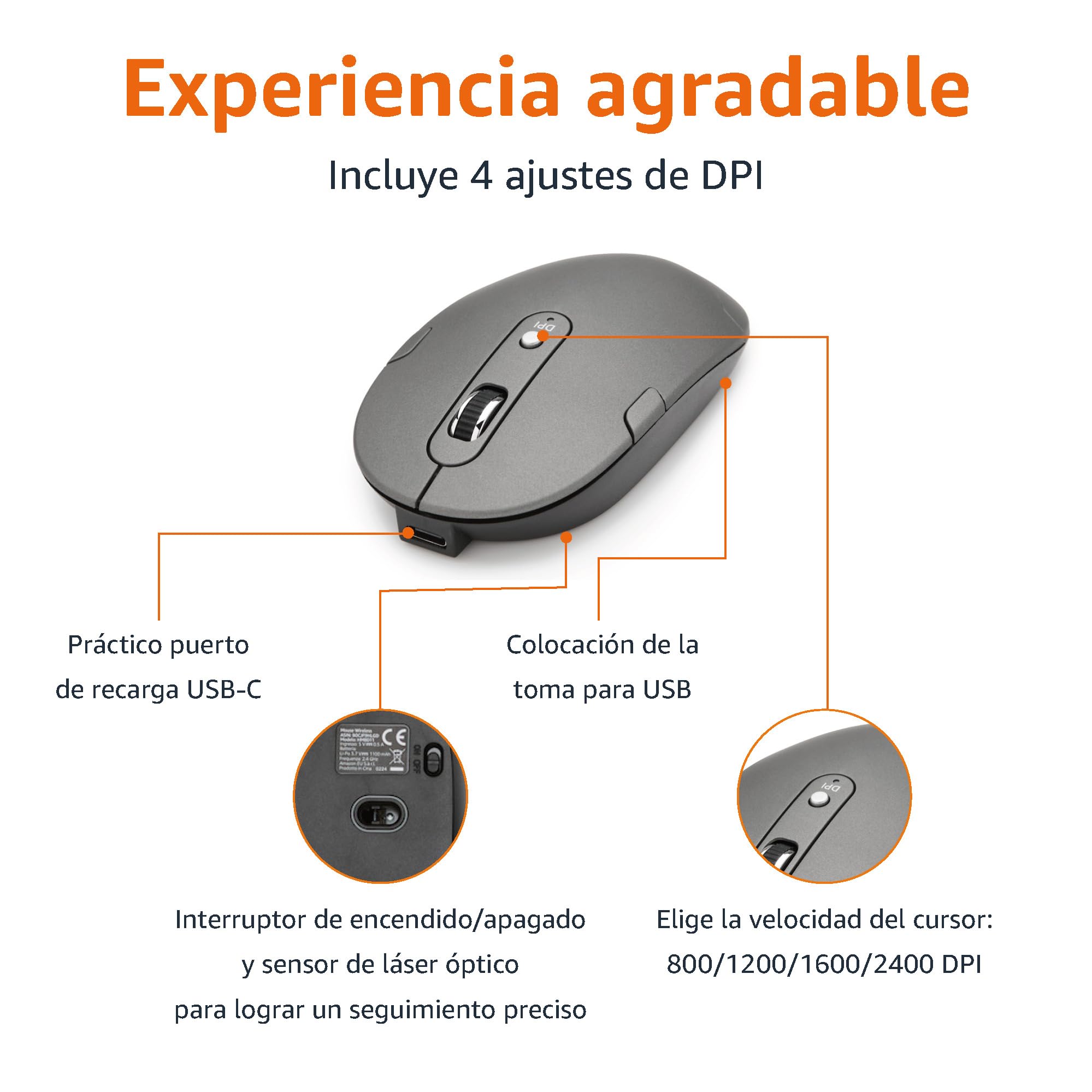 Amazon Basics Teclado ultrafino de tamaño completo y ratón inalámbrico, silencioso y recargable con teclado numérico, ES/MX Layout Gray, color negro