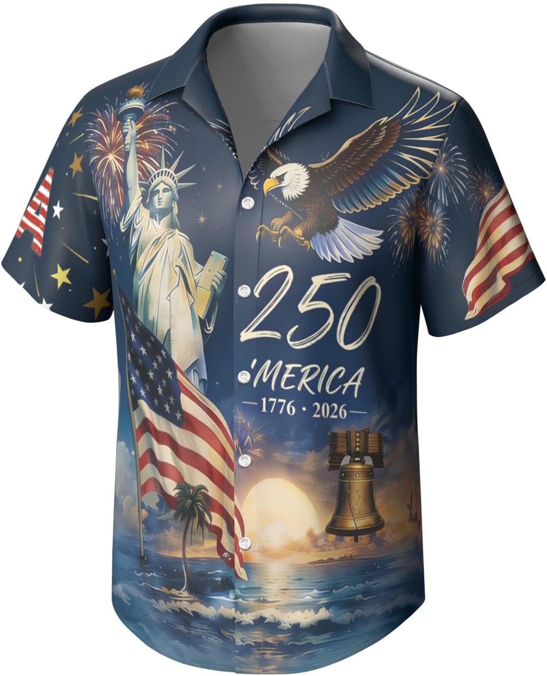 250Th Anniversary USA Hawaiian Shirt for Men, 1776-2026 Patriotic Short Sleeve Shirt, Independence Day Gifts