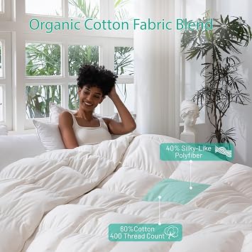 Three Geese Down Feathers Fiber Comforter Queen Size - 750 Fill Power All Season Down Duvet Insert, Ultra-Soft Hotel Collection Bedding Comforter, Baffle-Box Design - Noiseless - Medium Warmth.
