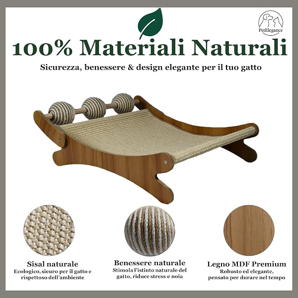PetElegance -Tiragraffi per Gatti XXL - 3 in 1 con Palline Gioco - MDF e Sisal Naturale β Tiragraffi per Gatti Adulti Grandi, Centro Gioco e Relax - Design Elegante - 4