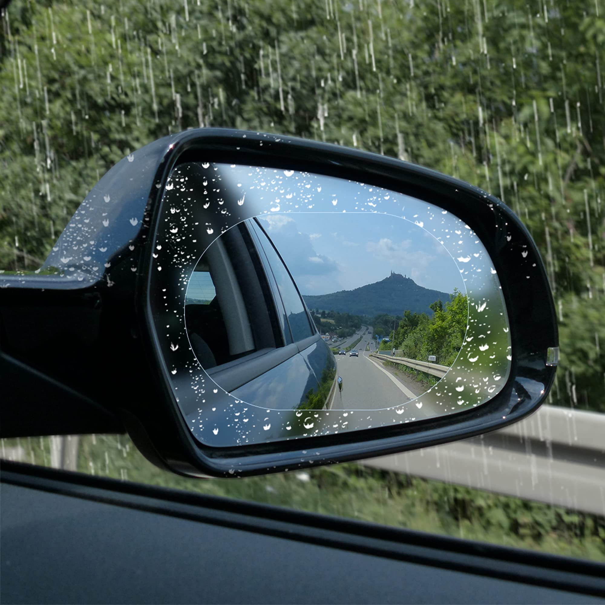 X AUTOHAUX 2pcs Oval Car Rearview Mirror Nano Film Anti Rain Waterproof Side Window Clear Protective Sticker 145 x 100mm