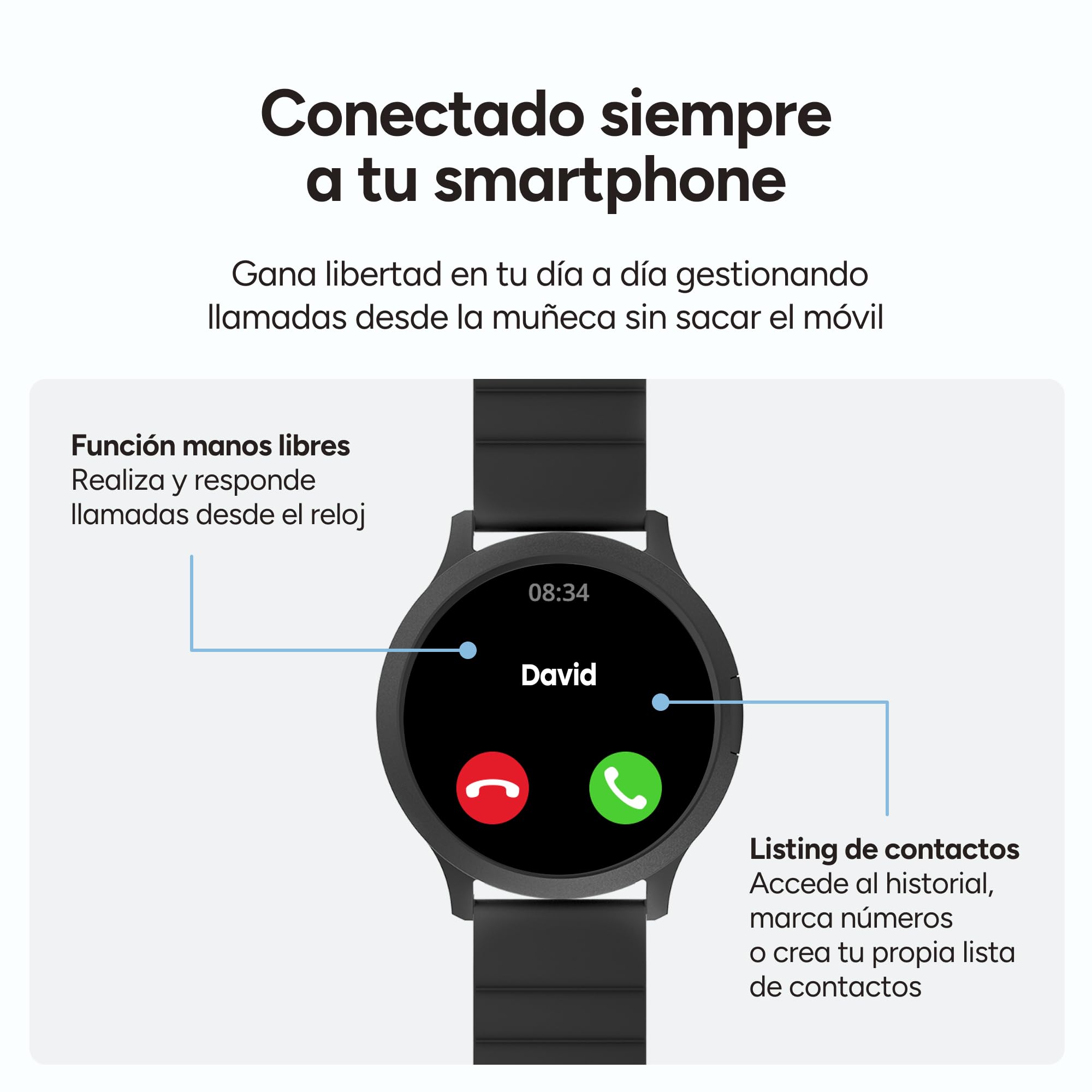 KSIX Smartwatch Core 3 Go - Reloj Inteligente Pantalla AMOLED 1.32", Diseño Ultra Fino, Llamadas, Correa de Silicona Magnética, IP67, Compatible con iPhone® y Android® - Negro