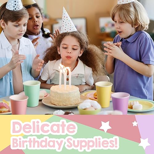 Miniatura 4 de Funtery 100 vasos de papel desechables multicolores de diseño pastel, taza de cacao caliente, suministros de fiesta familiar, vasos de papel