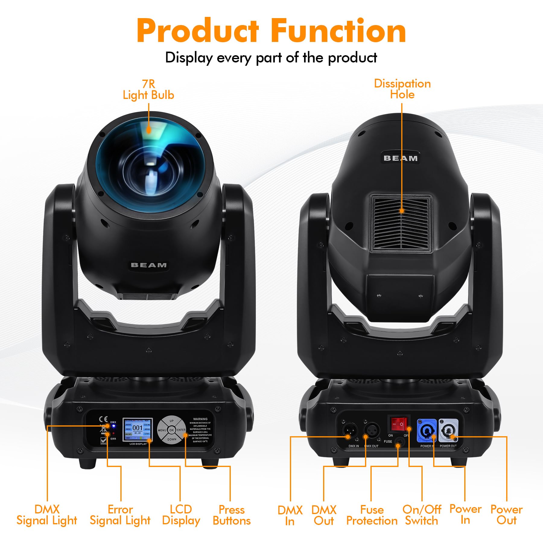 Ridgeyard 7R 230W Faretti Moving Head, DMX Teste Mobili LED Beam Luci da Palco, 8+16 Prismi 14 colori 14 gobos DJ illuminazione palcoscenico Per Discoteca feste matrimonio spettacoli live KTV - 4PCS