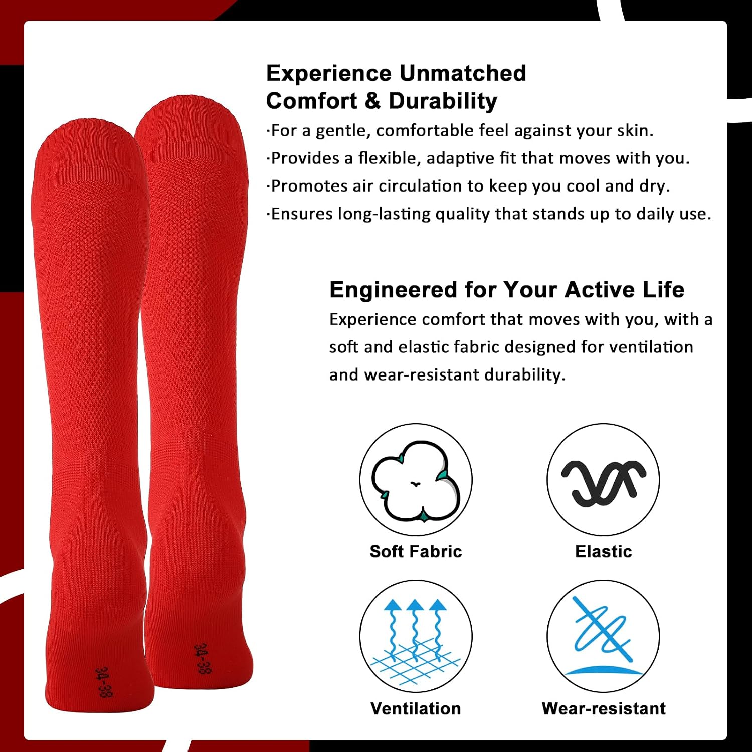 2 Pair Baseball Softball Socks for Kids, Over the Calf Athletic Tube Sock, Youth Boys Girls Soccer Football