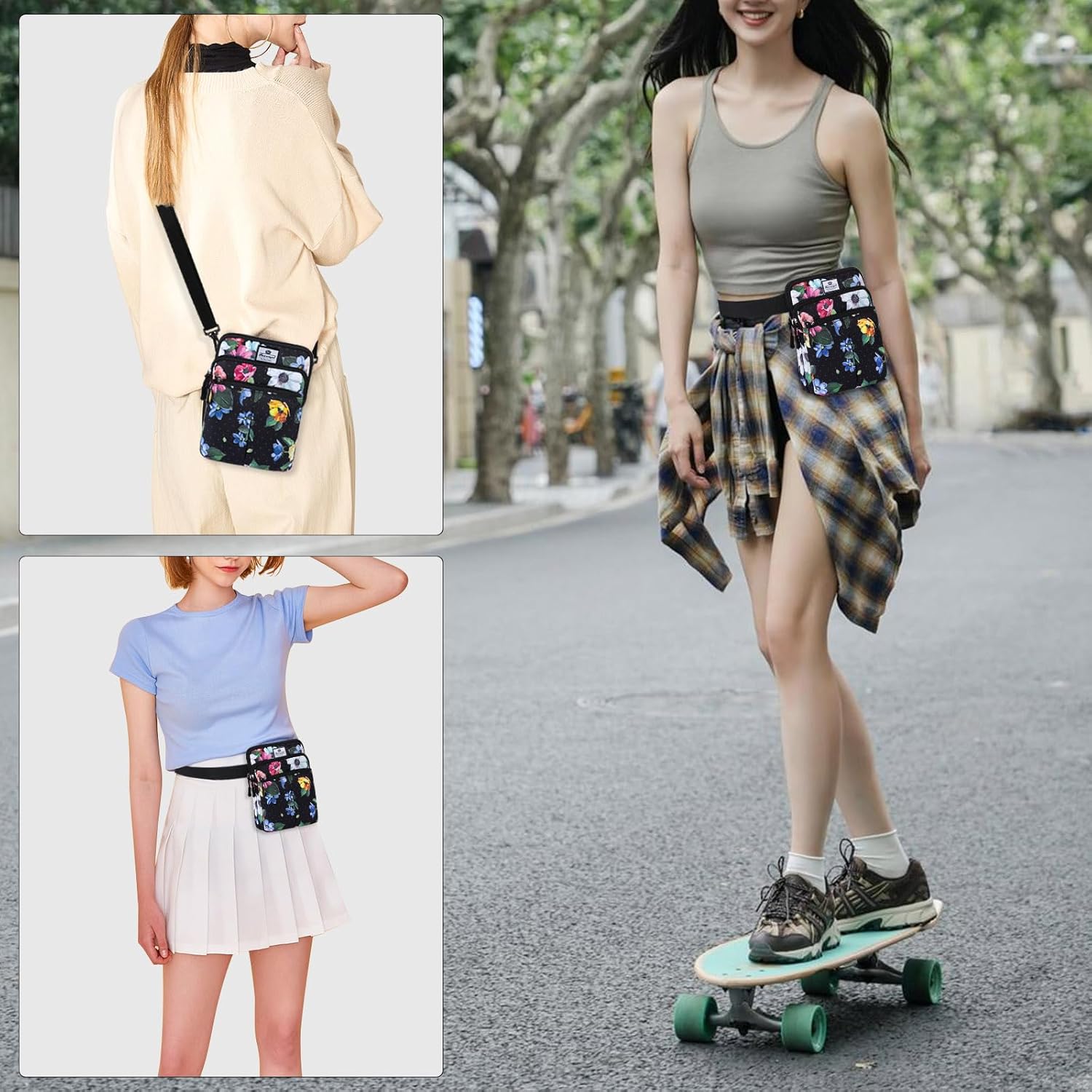 HUA ANGEL Multifunctional Fanny Pack for Men & Women Lightweight Waist Bag with 3 Zip Compartments, Cross body bag for Running Walking Sport Travel - Image 7