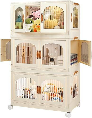 Miniatura 8 de Nisorpa Contenedores de almacenamiento de plástico de 66 galones con tapas, paquete de 3 cajas de almacenamiento plegables apilables con ruedas,