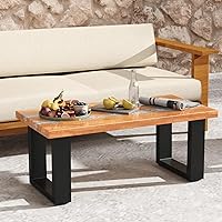 Giantex Teak Outdoor Coffee Table with River Epoxy Tabletop - Durable Patio Side Table for Indoor/Outdoor Use