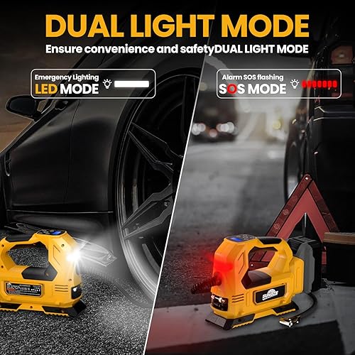 Miniatura 6 de Inflador de neumáticos inalámbrico Compresor de aire para batería Dewalt de 20 V máximo, bomba de aire portátil de mano de luz LED de 160 PSI con