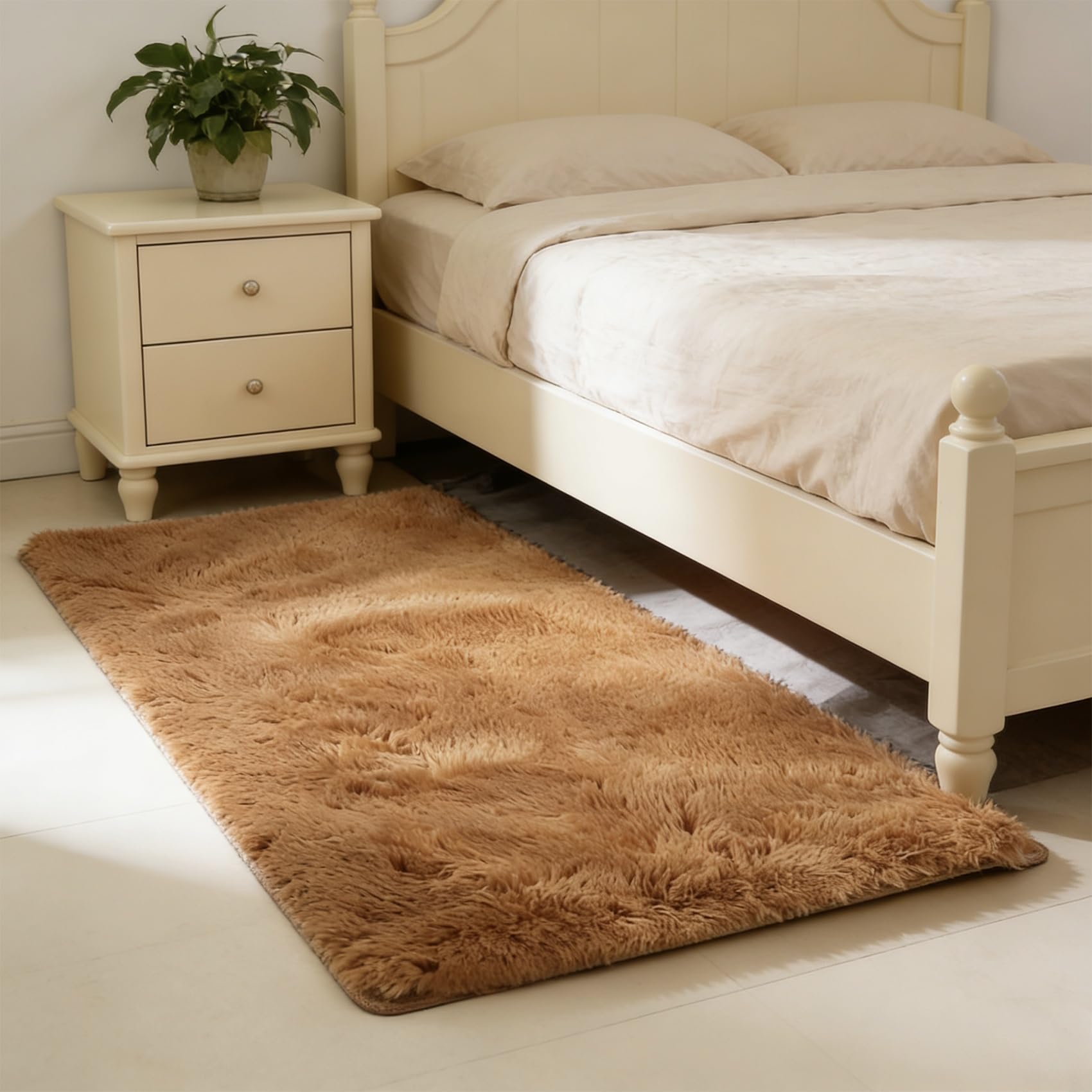 Tapis de salon marron 270x130 cm à poils longs et doux pour chambre