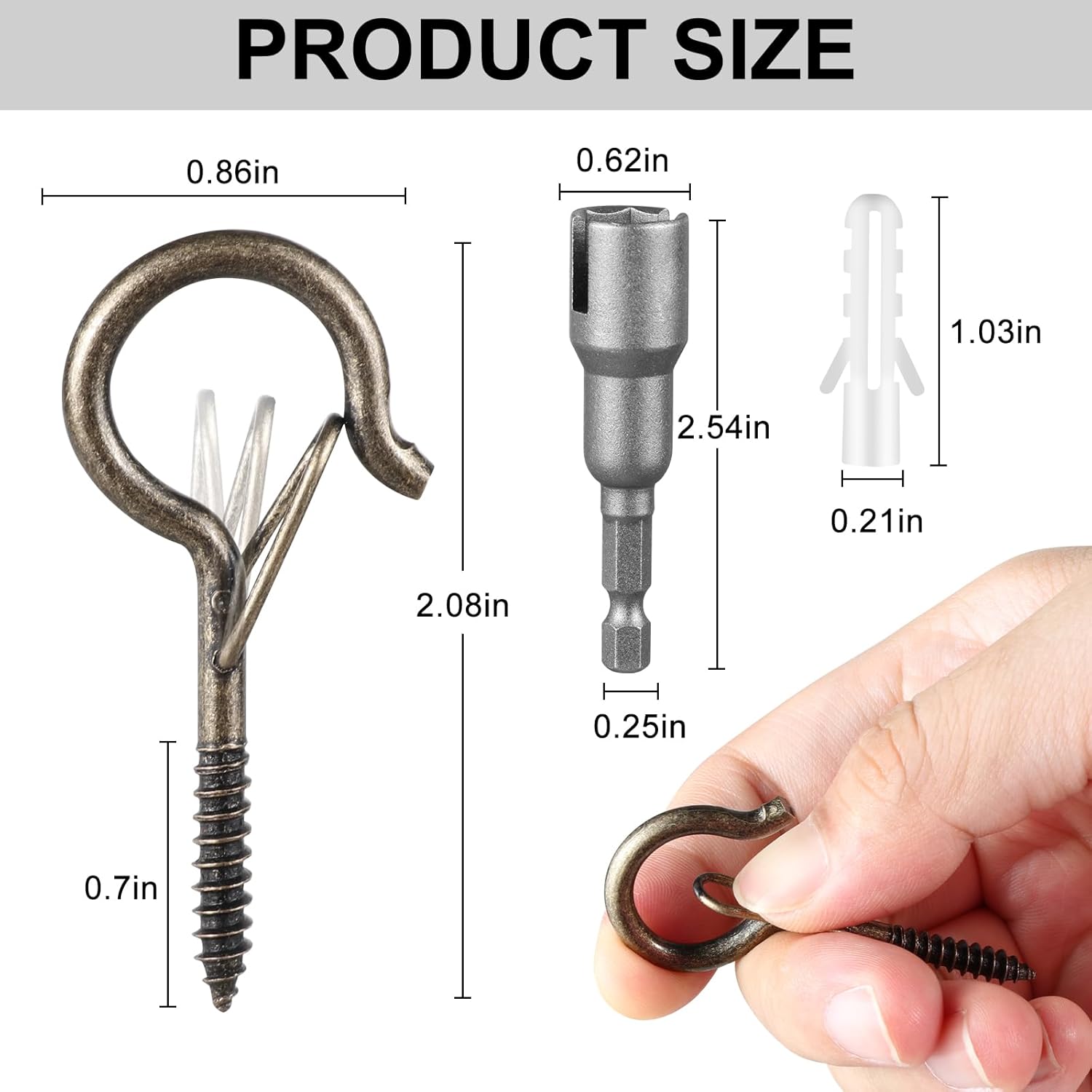 48 PCS Q-Hanger Hooks, Screw Hooks for Outdoor String Lights, Safety Buckle Design Cup Eye Hook for Hanging Christmas Lights, Plants, Mounted on Wall Ceiling, Include 1 Wing Nut Driver, Copper - Image 7