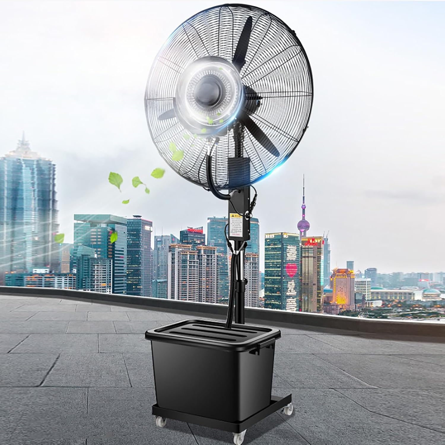 Outdoor Standing Fan Misting Outdoor Oscillating Pedestal Fan, Automatic Water Adding Portable Misting Fan, 3 Speeds, Adjustable Height (Color : 220V, Size : 61cm/24in)