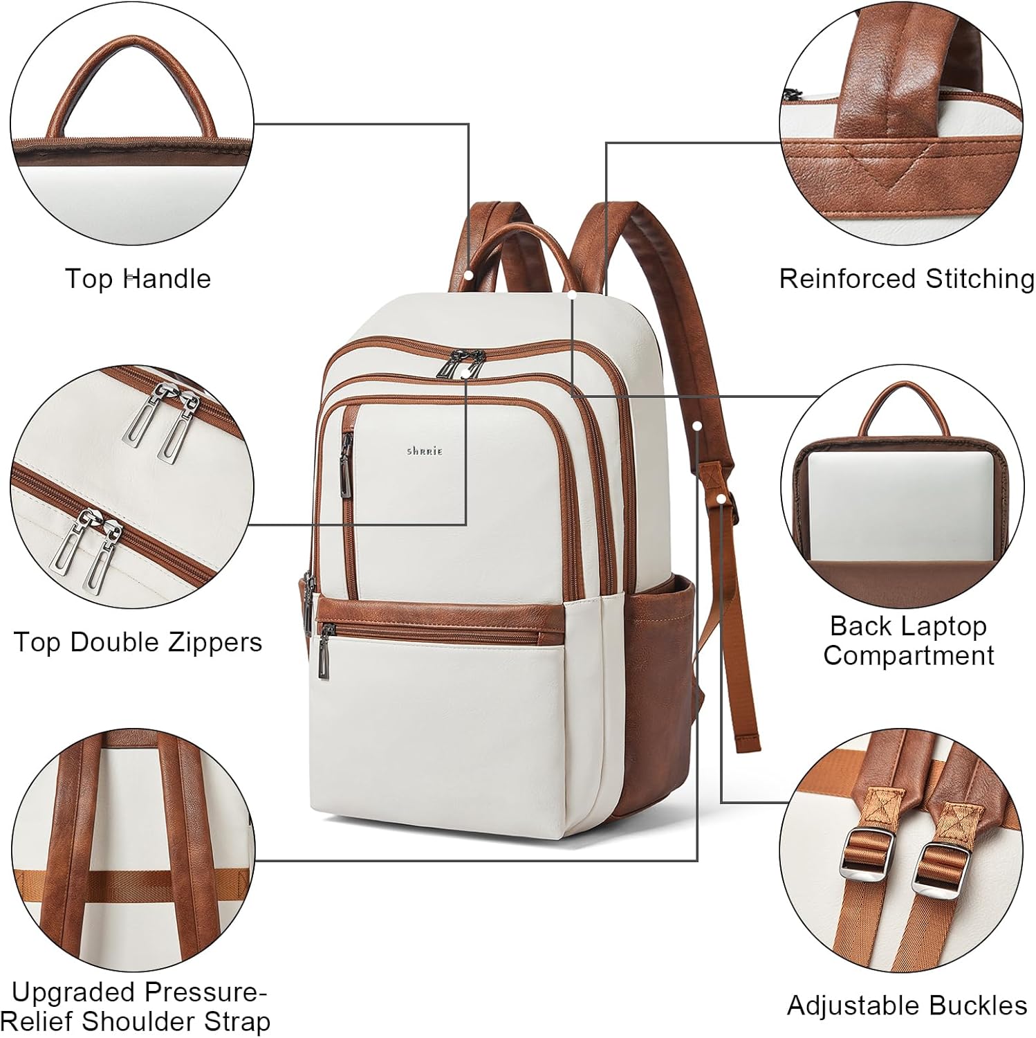 Shrrie 17 inch Leather Laptop Backpack for Women, Large Travel Backpack with 6 Compartments, Computer Backpack Purse for Work College - Image 6