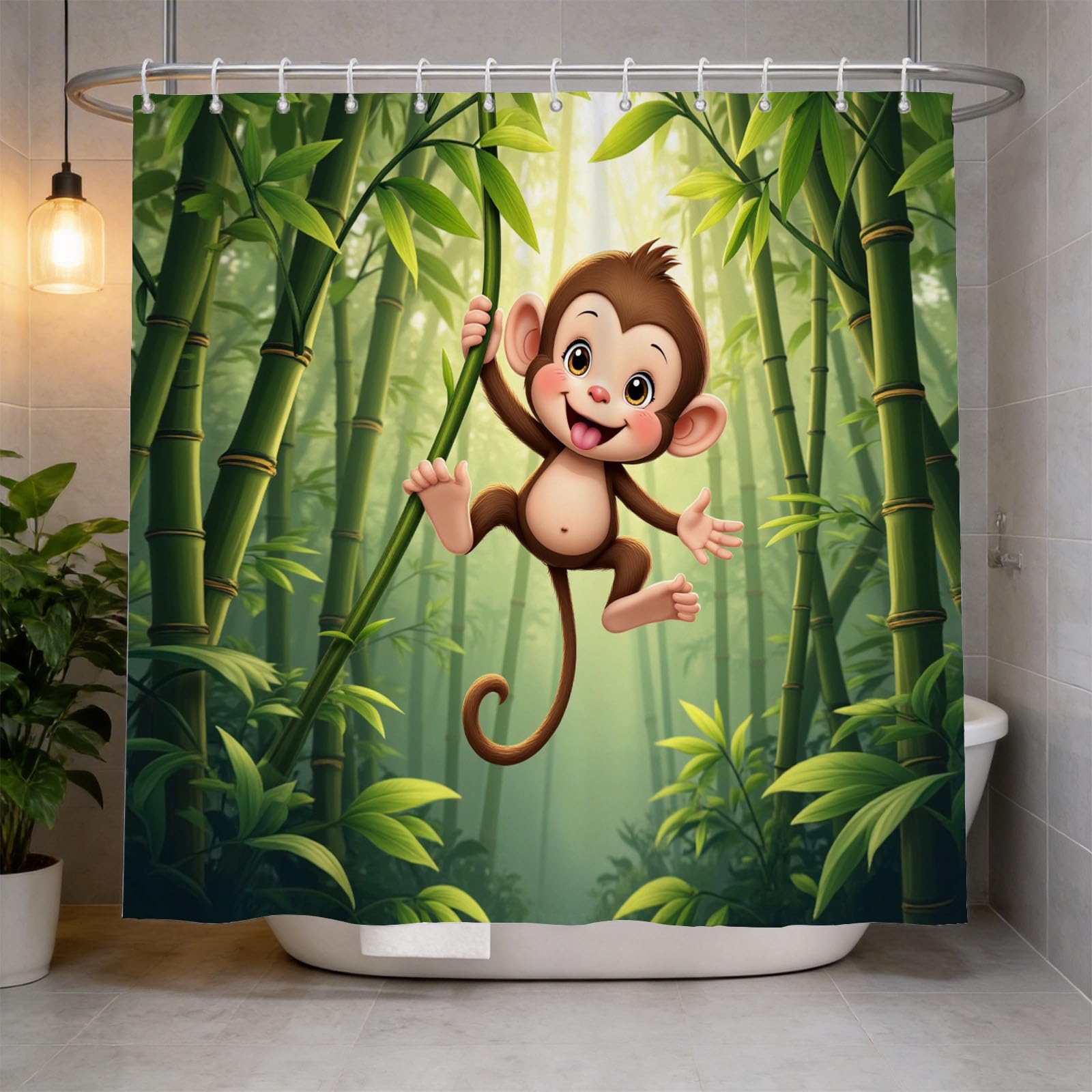 Hongduo 3D Animal Monkey Shower Curtain for Stalls Bathtubs Jungle Bathroom Decor Shower Curtain Set Polyester Fabric Waterproof 200x200cm/79X79 Inch with Hooks