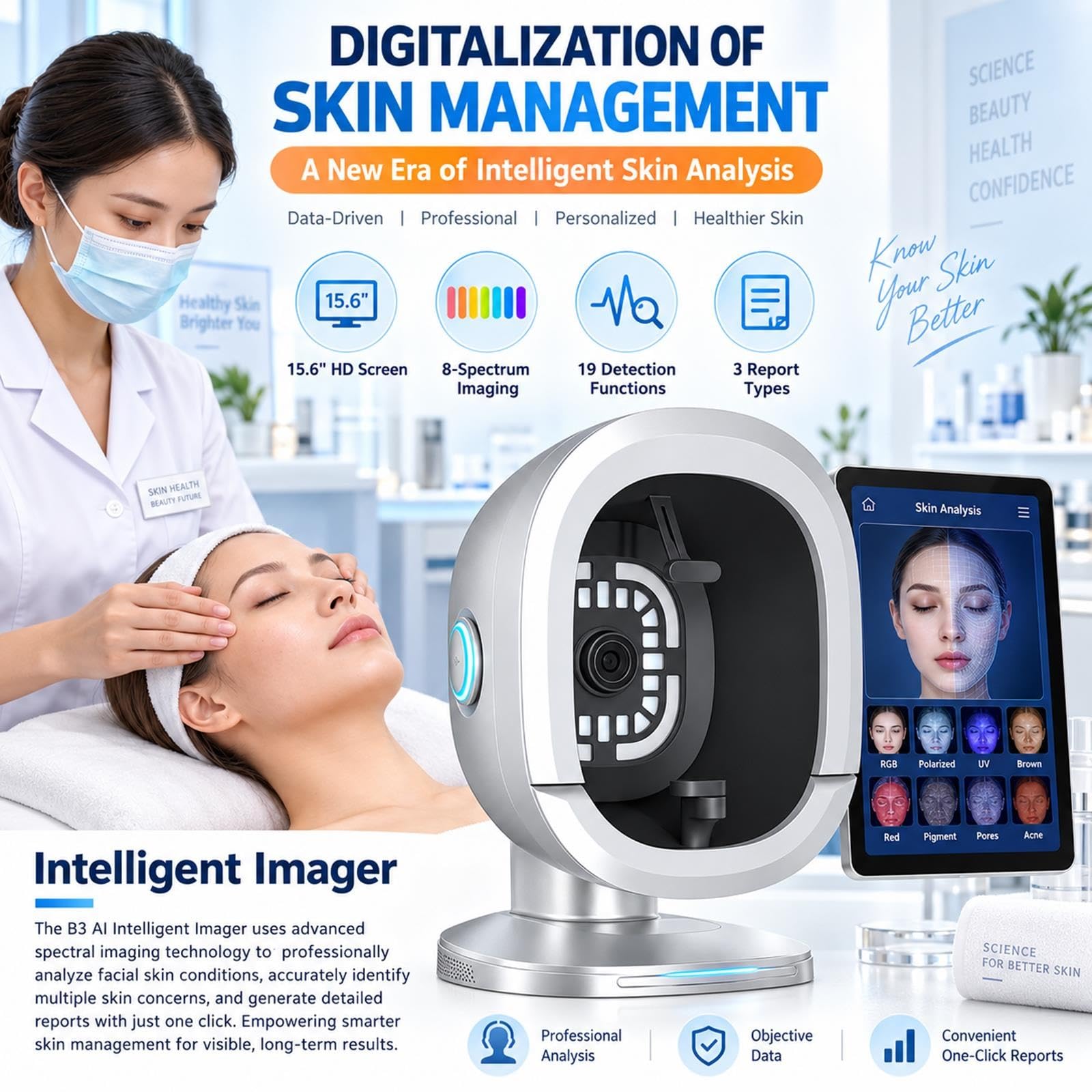 Macchina Analizzatore Pelle Facciale AI Professionale & Scanner Cuoio