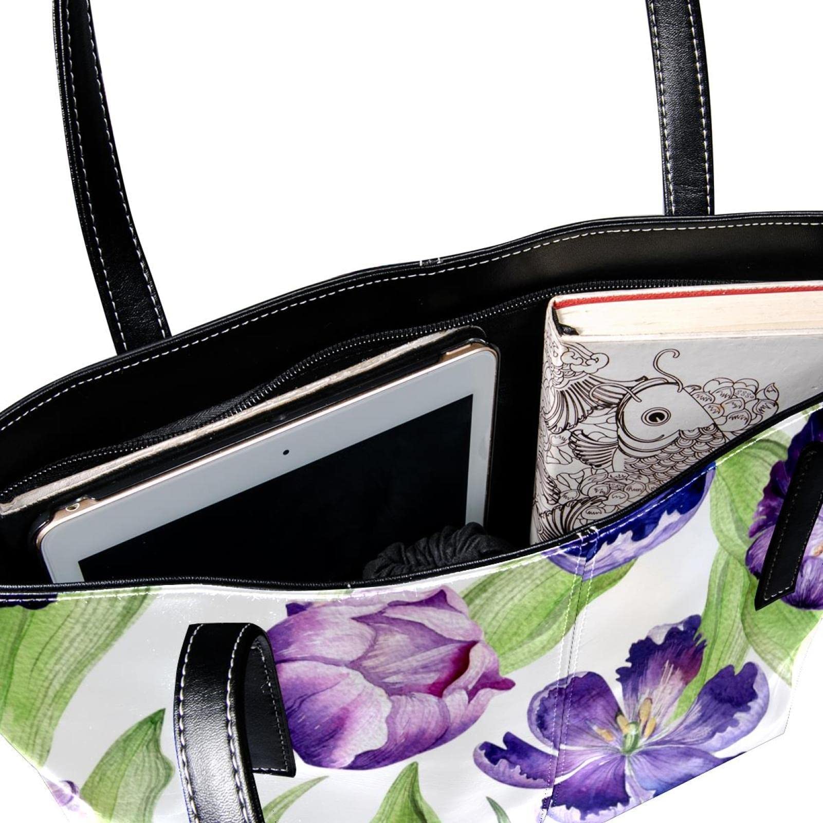Bolso de mano personalizado de piel sintética con patrón de flores de tulipán púrpura, Varios colores