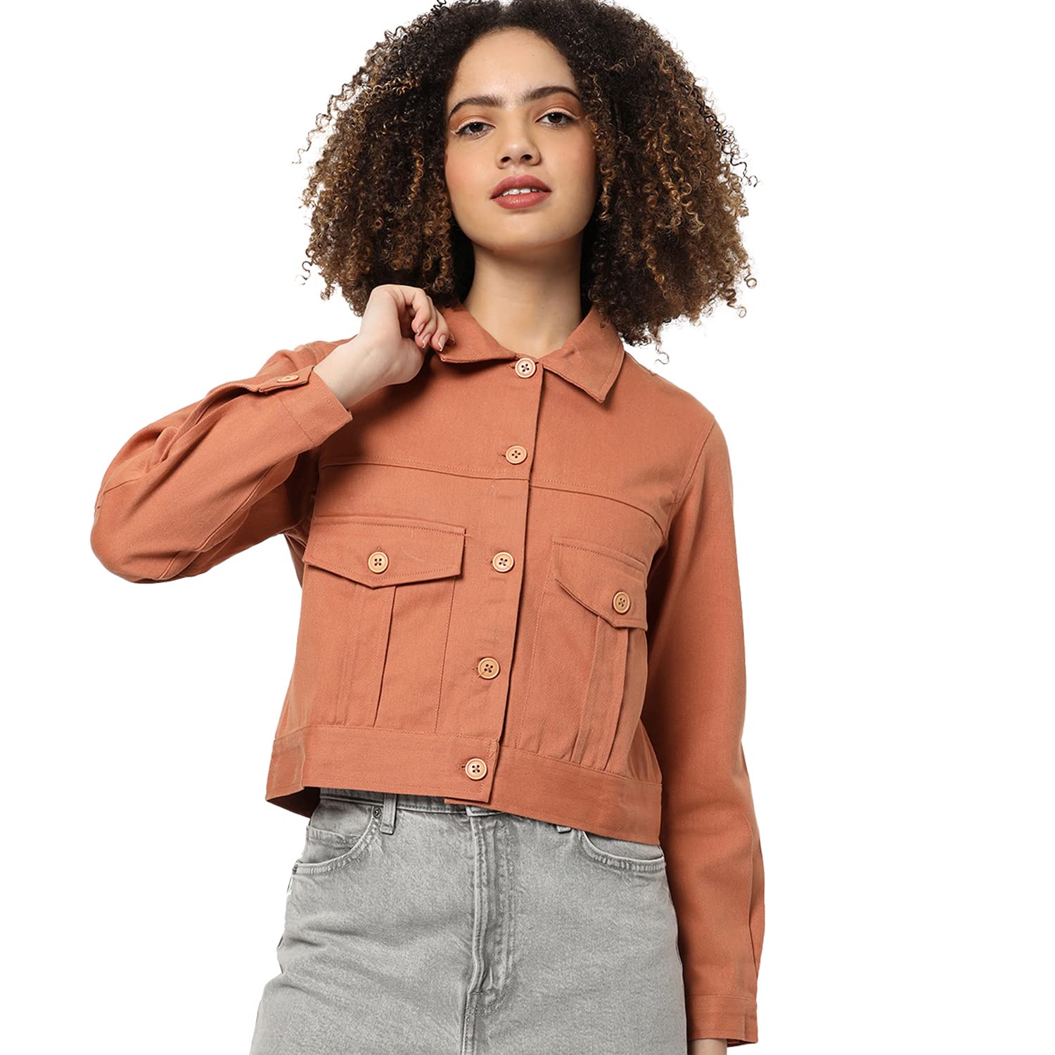 pinacolada Women Orange Regular Fit Denim Jacket For Winter Wear | Collared Neck | Full Sleeve | Buttoned | Casual Jacket For Woman & Girl | Western Stylish Jacket For Women-picture-35