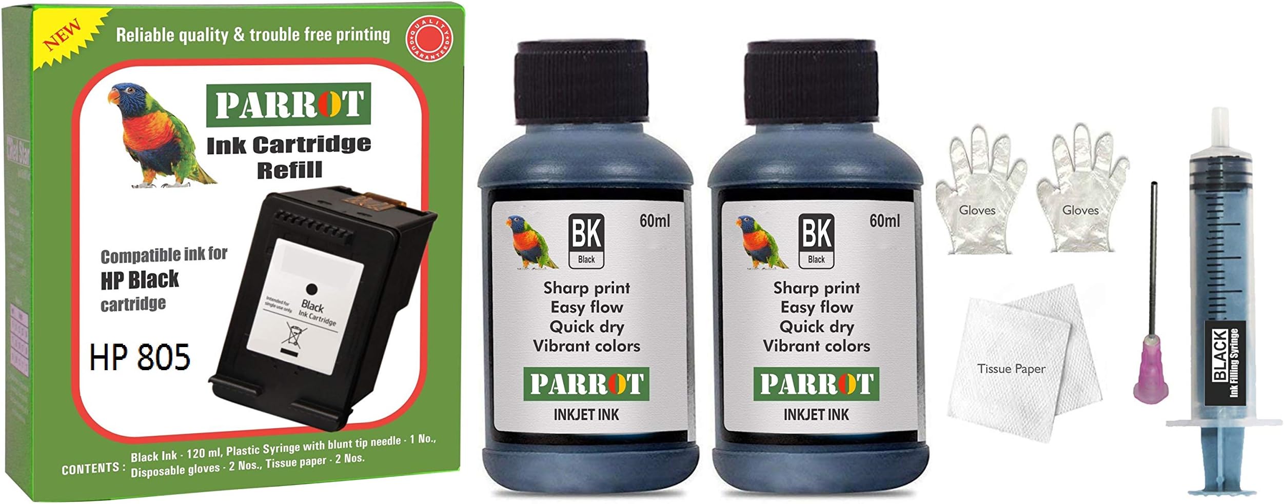 Parrot Ink Refill Suitable for for HP 805 Black Ink Cartridge with 120