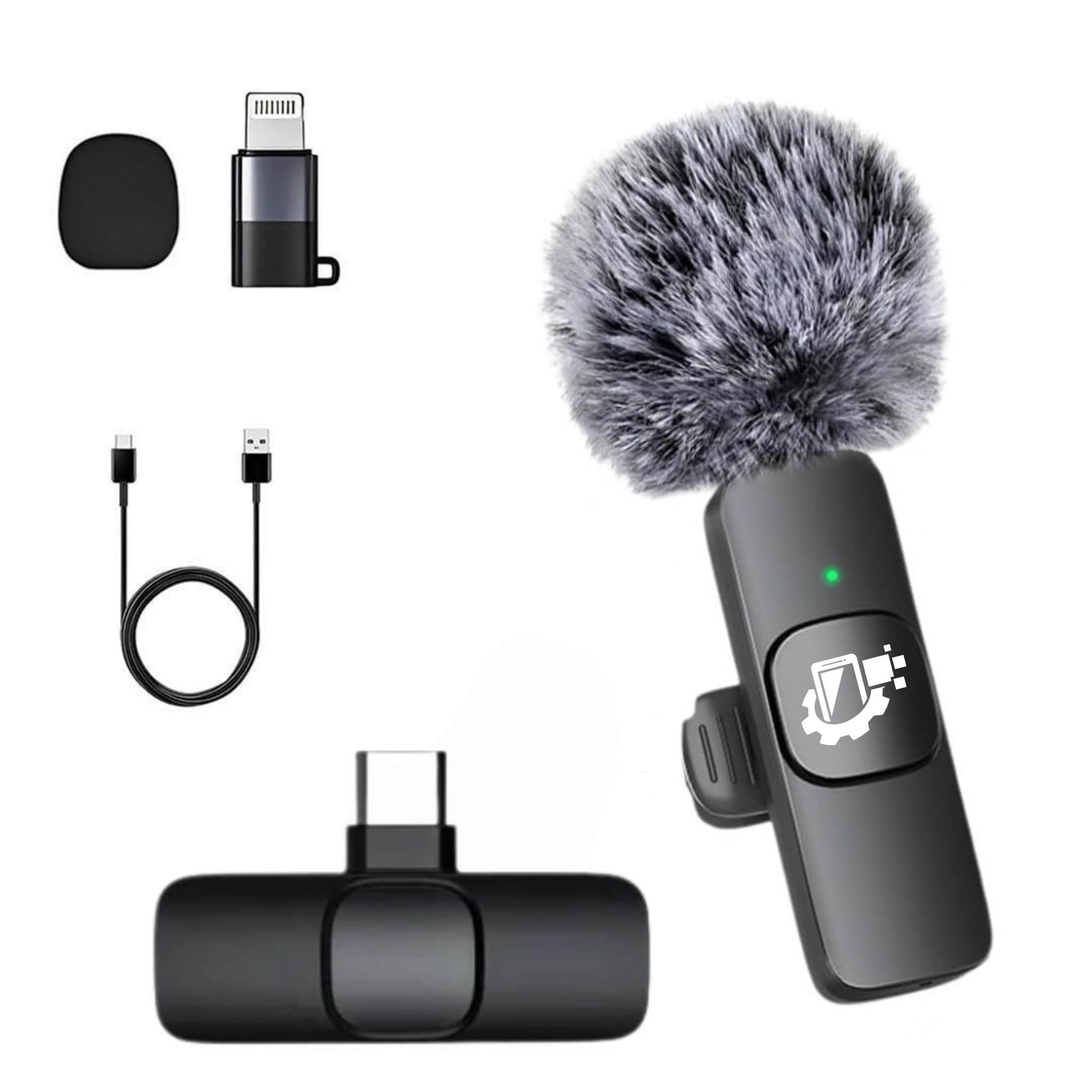 GADGETSWEAR Furry K8 Wireless Lavalier Microphone, Bluetooth Collar Microphone for Type-C Android, Noise Canceling Mic for Vlogging, Clip-On for YouTube, Singing, Video Recording, Podcasting-image-49