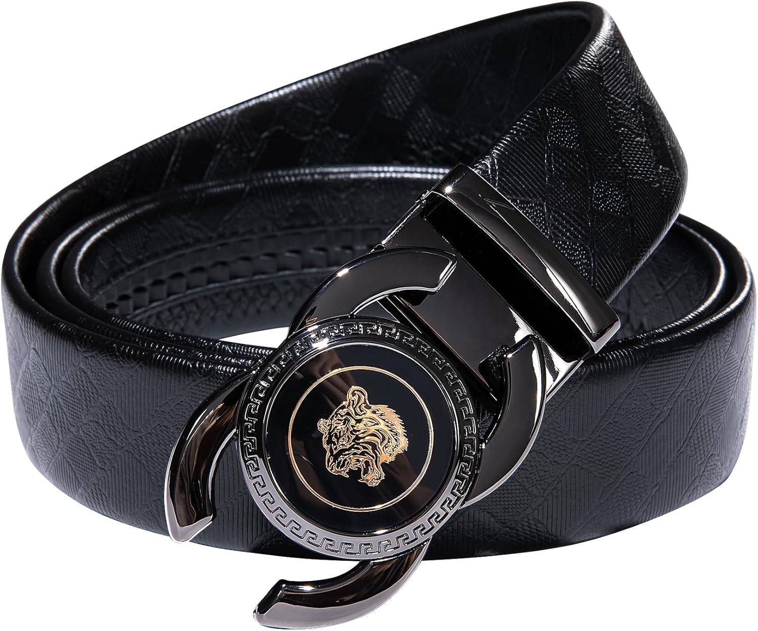 Dubulle Designer Ratchet Belt for Men Leather Fashion Adjustable Automatic Buckle Sliding Removable Dress Casual - Image 4