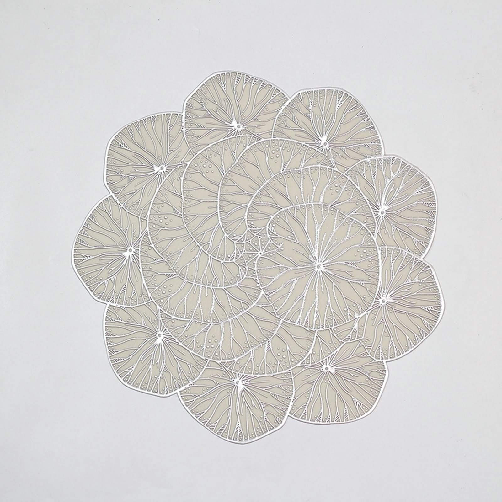 Set di 6 tovagliette autunnali, stile vintage, rustico, 38 cm, motivo rotondo con fiori, in PVC, argento