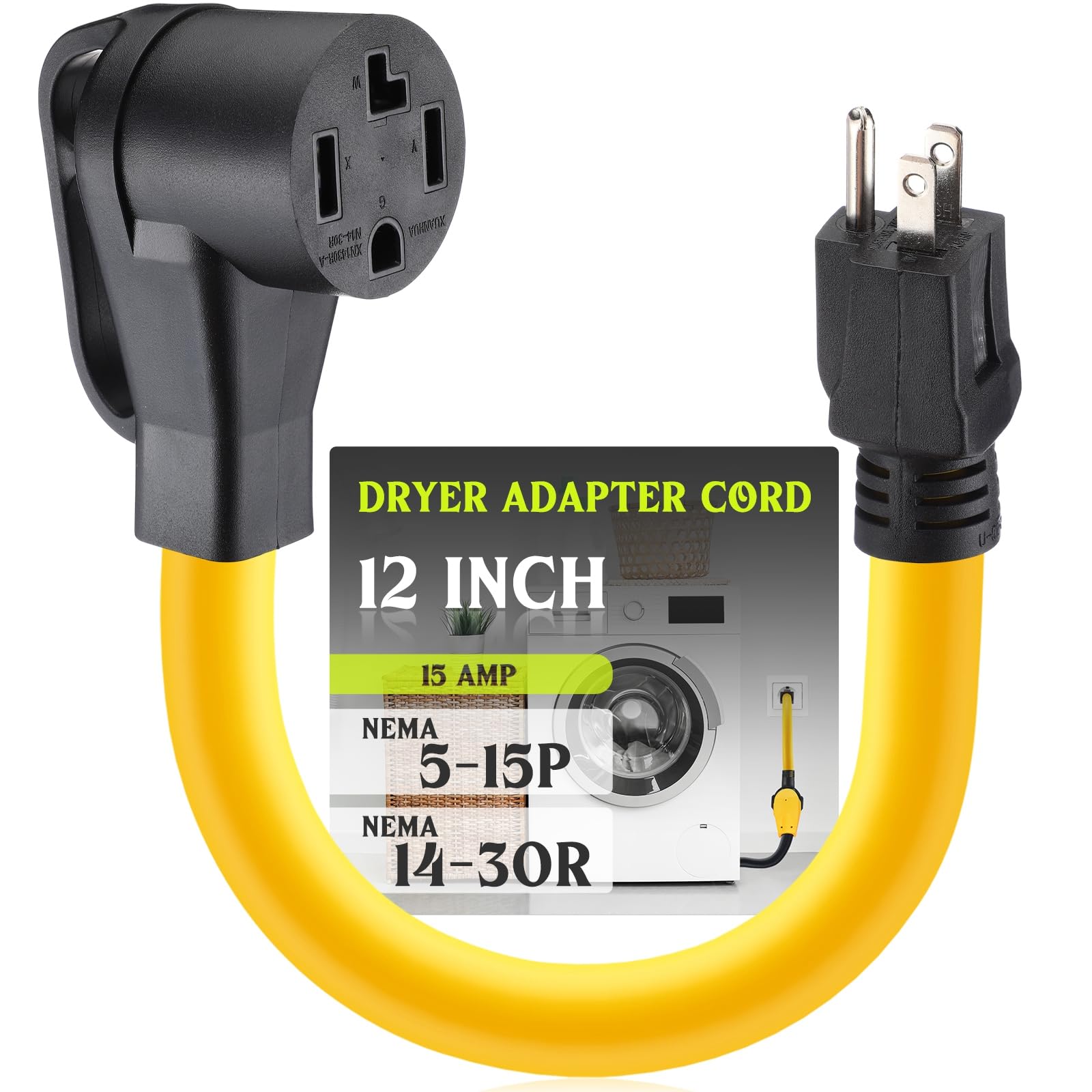 Photo 1 of Kanayu 1 FT NEMA 5-15P to 14-30R 15amp Dryer Adapter Cord NEMA 5-15P Male to 14-30R Female Power Adapter 15 Amp 3 Prong Female Receptacle Only for 120v Device EV Power Cord
